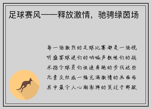 足球赛风——释放激情，驰骋绿茵场