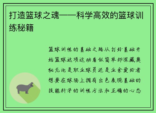 打造篮球之魂——科学高效的篮球训练秘籍